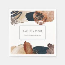 Rustic Abstracte Terracotta Navy Wedding Napkins