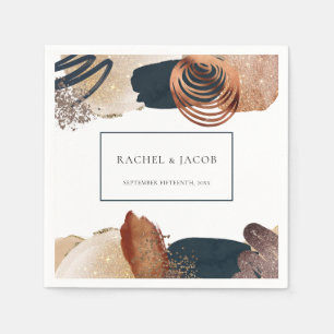 Rustic Abstracte Terracotta Navy Wedding Napkins Servet