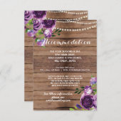 Rustic Accommodation Wedding Paarse houten bloemen Informatiekaartje (Voorkant / Achterkant)