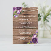 Rustic Accommodation Wedding Paarse houten bloemen Informatiekaartje (Staand voorkant)