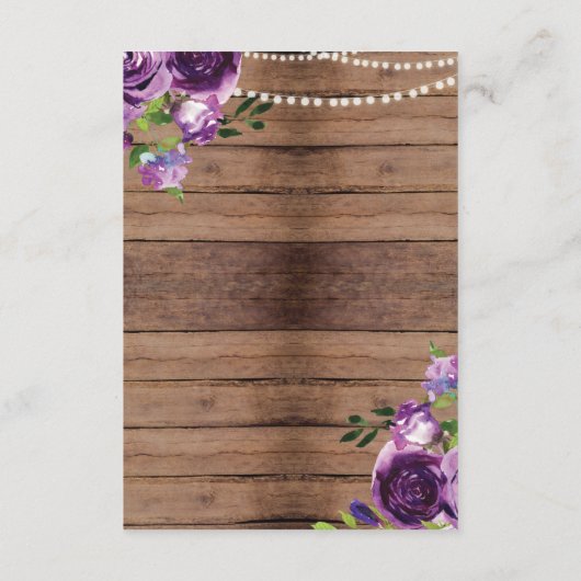 Rustic Accommodation Wedding Paarse houten bloemen Informatiekaartje (Achterkant)