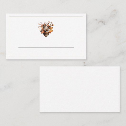 Rustic Acorn Floral White Fall Place Cards Plaatskaartje (Voorkant / Achterkant)