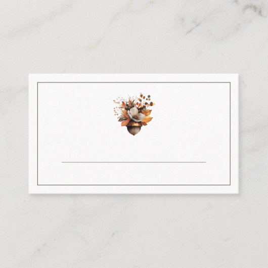 Rustic Acorn Floral White Fall Place Cards  Plaatskaartje (Voorkant)