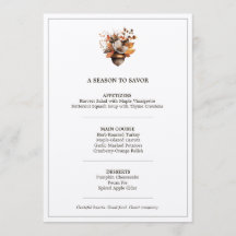Rustic Acorn Floral White Thanksgiving Dinner Menu