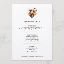 Rustic Acorn Floral White Thanksgiving Dinner Menu