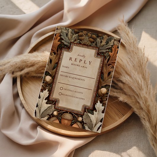 Rustic Acorn Woodland Wedding RSVP Kaartje