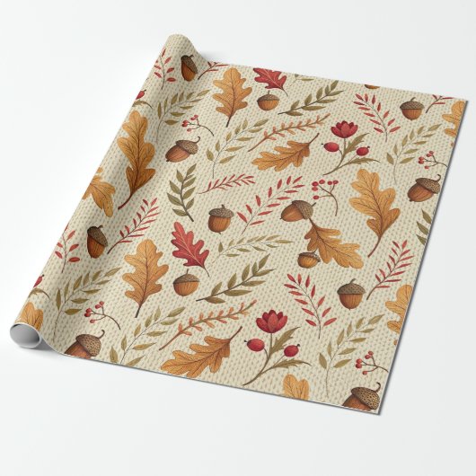 Rustic Acorns and Autumn Botanicals Cadeaupapier (Uitgerold)