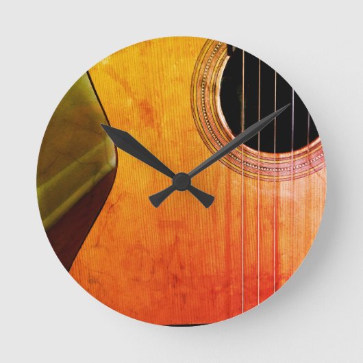 Rustic Acoustic Guitar Wall Clock Ronde Klok (Voorkant)