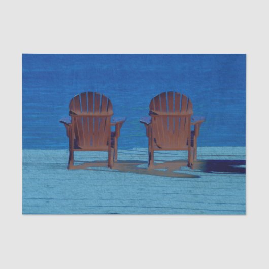 Rustic Adirondack Brown Beach Chairs Blue Ocean Tissuepapier (Voorkant)