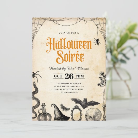 Rustic  Adult Halloween Soirée Invitation Kaart (Staand voorkant)