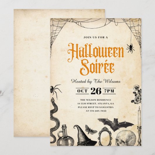 Rustic  Adult Halloween Soirée Invitation Kaart (Voorkant / Achterkant)