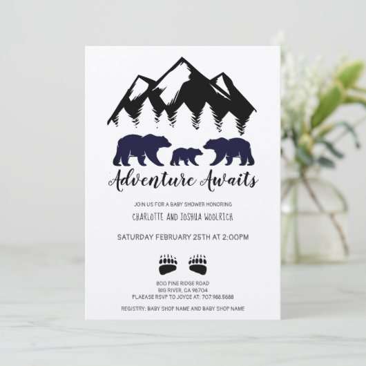 Rustic Adventure Beren Kraft Invitation Kaart (Staand voorkant)