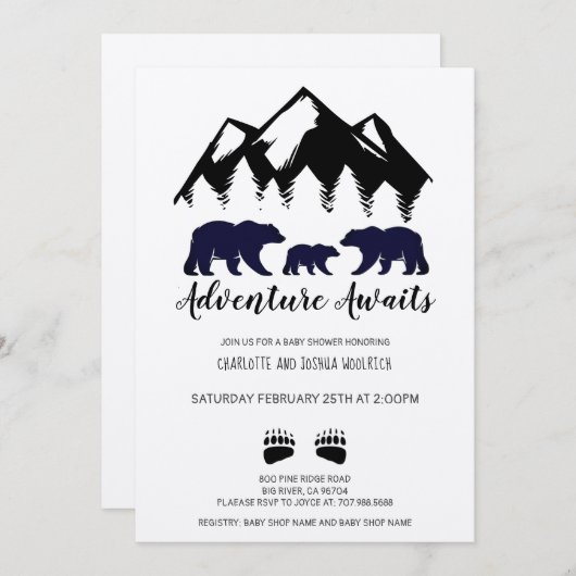 Rustic Adventure Beren Kraft Invitation Kaart (Voorkant / Achterkant)