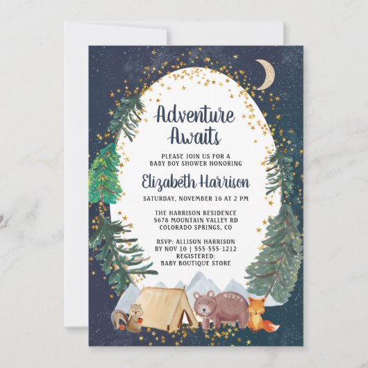 Rustic Adventure Night Sky Baby shower Kaart (Voorkant)