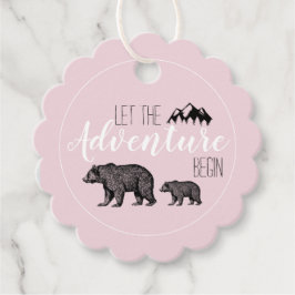 Rustic Adventure Woodland Beren Roze Baby shower Bedankjes Labels