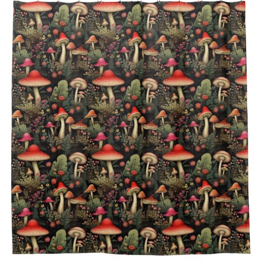 Rustic Aesthetic Curtain Earthy Tones & Fungi Art Douchegordijn (Voorkant)