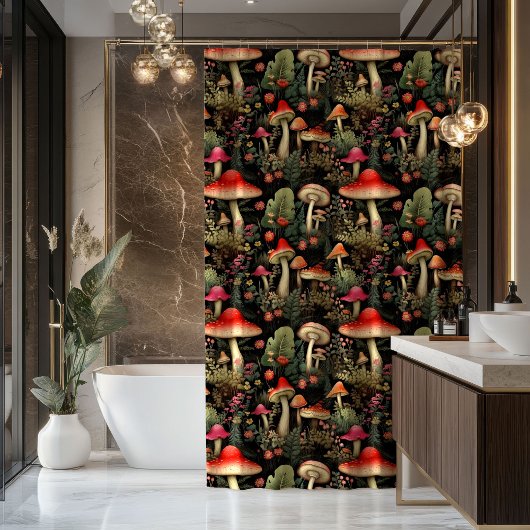 Rustic Aesthetic Curtain Earthy Tones & Fungi Art Douchegordijn