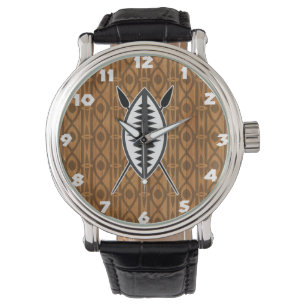 Rustic African Shield and Spears Horloge