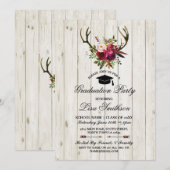 Rustic Afstudeerfeest Bloemengewei Herten Uitnodig Kaart (Voorkant / Achterkant)
