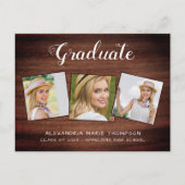 Rustic Afstuderen Custom 3 Photo Wood Afstuderen Aankondigingskaart (Voorkant)