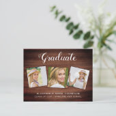 Rustic Afstuderen Custom 3 Photo Wood Afstuderen Aankondigingskaart (Staand voorkant)
