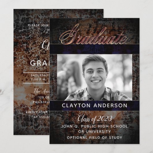 Rustic Afstuderen Fotoaankondiging | Partij Kaart (Voorkant / Achterkant)
