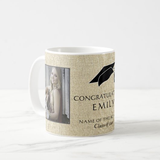 Rustic Afstuderen Gefeliciteerd Foto Afstuderen Koffiemok (Voorkant links)