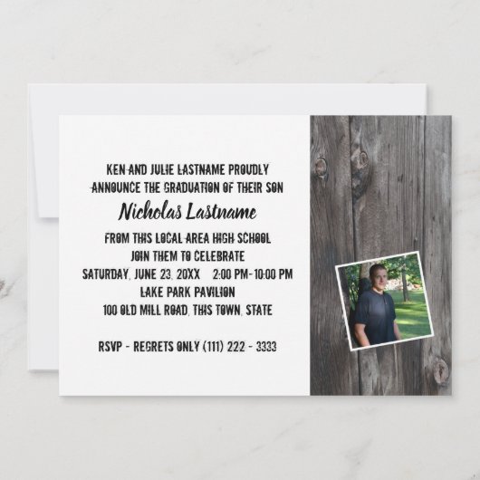 Rustic Afstuderen Invitation Barnwood Foto Kaart (Achterkant)