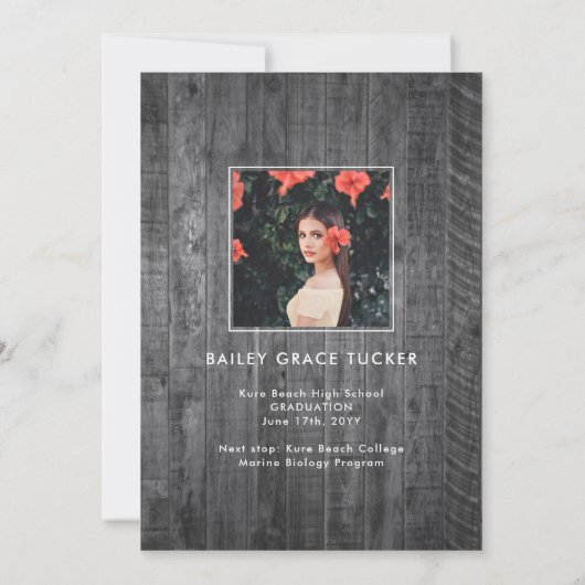 Rustic Afstuderen Overlay Grey Wood Foto Afstudere Aankondiging (Achterkant)