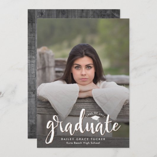 Rustic Afstuderen Overlay Grey Wood Foto Afstudere Aankondiging (Voorkant / Achterkant)