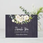 ** Rustic Aged Wood White Rose Vrijgezellenfeest Bedankkaart (Staand voorkant)