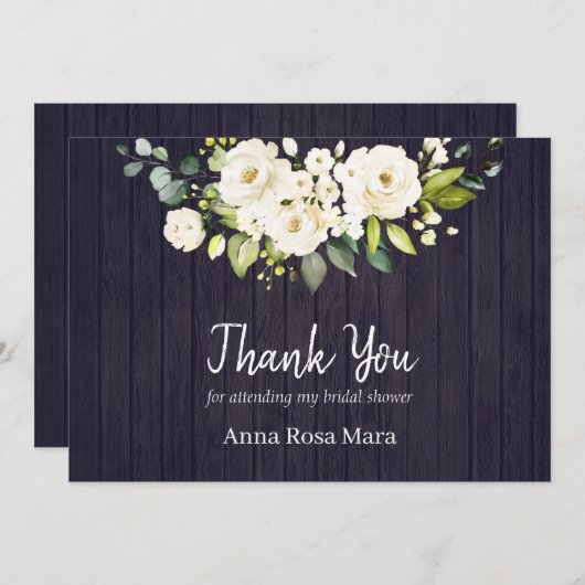 ** Rustic Aged Wood White Rose Vrijgezellenfeest Bedankkaart (Voorkant / Achterkant)