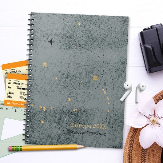 Rustic Airplane Dark Grey Gold Travel Journal Notitieboek
