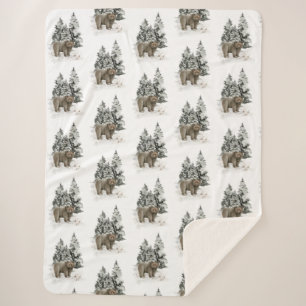 Rustic Alaska Cabin Grizzly Beer Woodland Forest Sherpa Deken