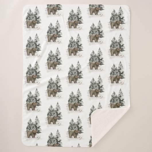 Rustic Alaska Cabin Grizzly Beer Woodland Forest Sherpa Deken (Voorkant)