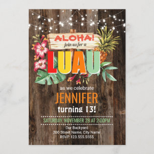 Rustic Aloha Luau verjaardagsfeest Uitnodiging