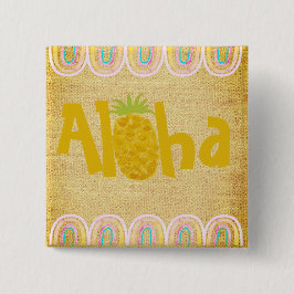 Rustic Aloha Pineapple Vierkante Button 5,1 Cm