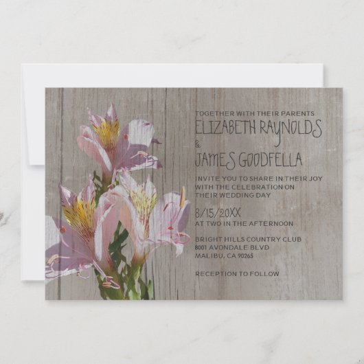 Rustic Alstroemeria Wedding Invitations Kaart (Voorkant)