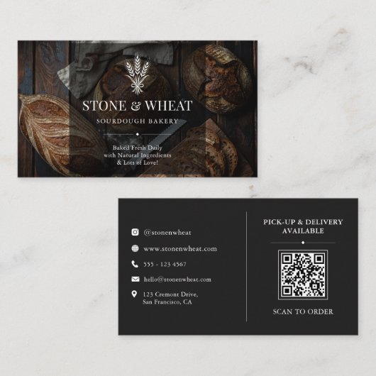 Rustic Ambachtelijk Sourdough Bakkerij QR Code Visitekaartje (Voorkant / Achterkant)
