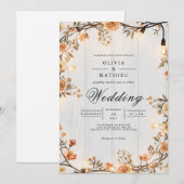 Rustic Amber Floral String Lights Wedding Kaart (Voorkant / Achterkant)