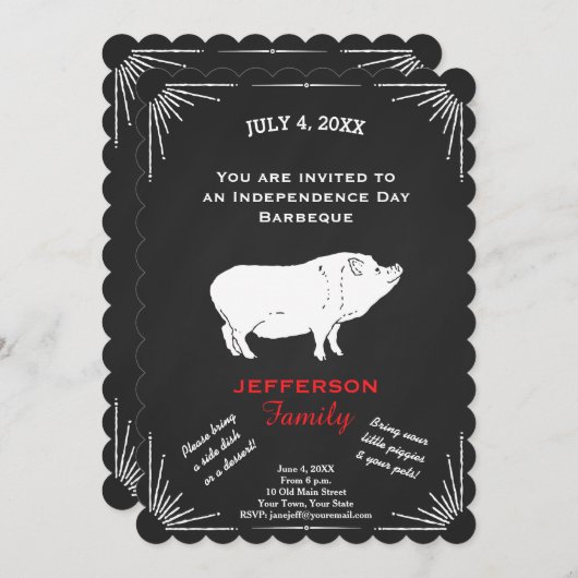 Rustic American 4 juli BBQ Party Piggy Kaart (Voorkant / Achterkant)