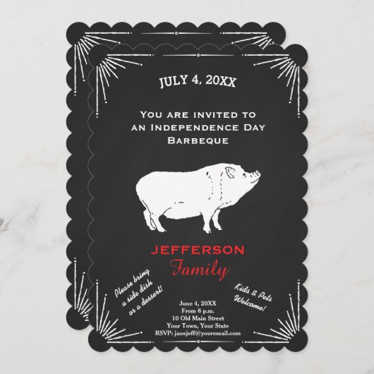 Rustic American 4th of Juli BBQ Party Chalkboard Kaart (Voorkant / Achterkant)