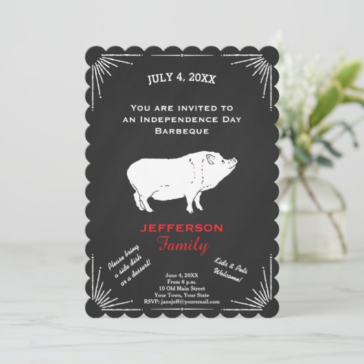 Rustic American 4th of Juli BBQ Party Chalkboard Kaart (Staand voorkant)