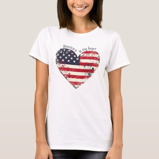 Rustic American Flag Heart-America ligt in mijn ha T-shirt (Voorkant)