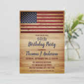 Rustic American Flag Patriotic 50 Birthday Party Kaart (Staand voorkant)