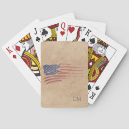 Rustic American Flag Patriotic Monogram Pokerkaarten