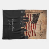 Rustic American Flag Peoria, Illinois Skyline Theedoek (Horizontaal)