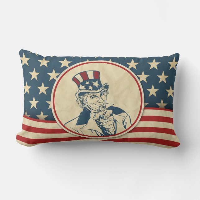 Rustic Americana Patriotic Uncle Sam Kussen (Voorkant)