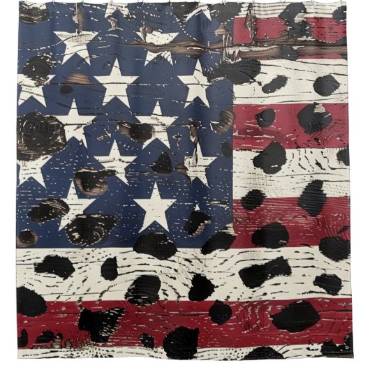 Rustic Amerikaanse vlag luipaardprint (2) Douchegordijn (Voorkant)