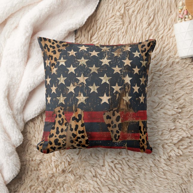 Rustic Amerikaanse vlag luipaardprint (3) Kussen (Deken)